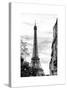 Eiffel Tower, Paris, France - White Frame and Full Format - Black and White Photography-Philippe Hugonnard-Stretched Canvas