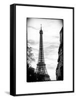 Eiffel Tower, Paris, France - White Frame and Full Format - Black and White Photography-Philippe Hugonnard-Framed Stretched Canvas