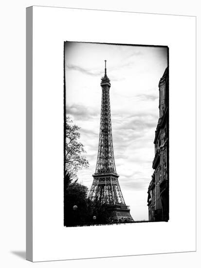 Eiffel Tower, Paris, France - White Frame and Full Format - Black and White Photography-Philippe Hugonnard-Stretched Canvas