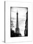 Eiffel Tower, Paris, France - White Frame and Full Format - Black and White Photography-Philippe Hugonnard-Stretched Canvas