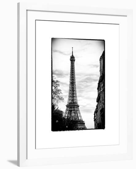 Eiffel Tower, Paris, France - White Frame and Full Format - Black and White Photography-Philippe Hugonnard-Framed Art Print