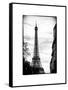 Eiffel Tower, Paris, France - White Frame and Full Format - Black and White Photography-Philippe Hugonnard-Framed Stretched Canvas