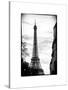 Eiffel Tower, Paris, France - White Frame and Full Format - Black and White Photography-Philippe Hugonnard-Stretched Canvas