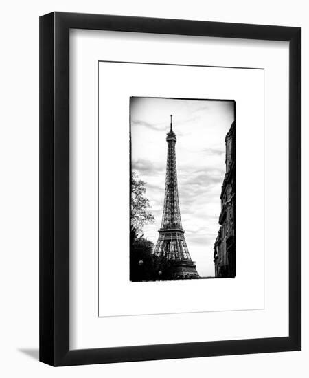 Eiffel Tower, Paris, France - White Frame and Full Format - Black and White Photography-Philippe Hugonnard-Framed Art Print