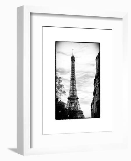 Eiffel Tower, Paris, France - White Frame and Full Format - Black and White Photography-Philippe Hugonnard-Framed Art Print