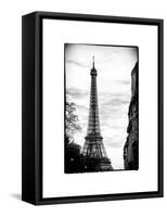 Eiffel Tower, Paris, France - White Frame and Full Format - Black and White Photography-Philippe Hugonnard-Framed Stretched Canvas