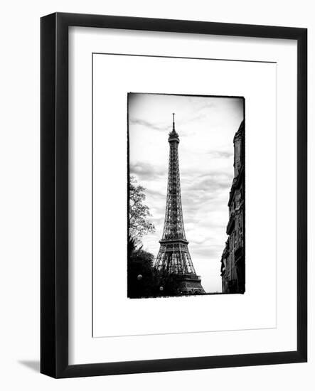 Eiffel Tower, Paris, France - White Frame and Full Format - Black and White Photography-Philippe Hugonnard-Framed Art Print