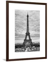 Eiffel Tower, Paris, France - White Frame and Full Format - Black and White Photography-Philippe Hugonnard-Framed Art Print