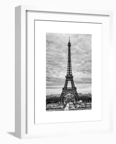 Eiffel Tower, Paris, France - White Frame and Full Format - Black and White Photography-Philippe Hugonnard-Framed Art Print