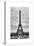 Eiffel Tower, Paris, France - White Frame and Full Format - Black and White Photography-Philippe Hugonnard-Stretched Canvas