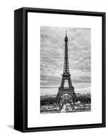 Eiffel Tower, Paris, France - White Frame and Full Format - Black and White Photography-Philippe Hugonnard-Framed Stretched Canvas