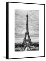 Eiffel Tower, Paris, France - White Frame and Full Format - Black and White Photography-Philippe Hugonnard-Framed Stretched Canvas