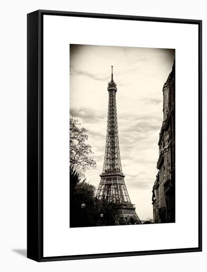 Eiffel Tower, Paris, France - White Frame and Full Format - Sepia - Tone Vintage Photography-Philippe Hugonnard-Framed Stretched Canvas