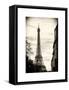 Eiffel Tower, Paris, France - White Frame and Full Format - Sepia - Tone Vintage Photography-Philippe Hugonnard-Framed Stretched Canvas