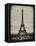 Eiffel Tower, Paris, France - White Frame and Full Format - Sepia - Tone Vintique Photography-Philippe Hugonnard-Framed Stretched Canvas