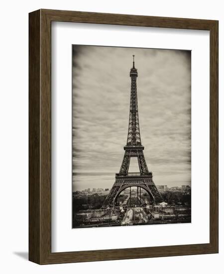 Eiffel Tower, Paris, France - White Frame and Full Format - Sepia - Tone Vintique Photography-Philippe Hugonnard-Framed Art Print