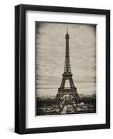 Eiffel Tower, Paris, France - White Frame and Full Format - Sepia - Tone Vintique Photography-Philippe Hugonnard-Framed Art Print