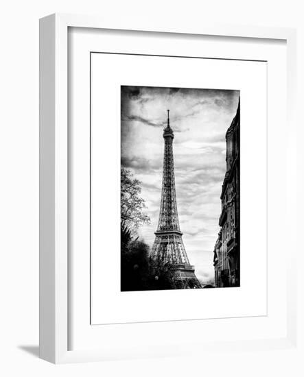 Eiffel Tower, Paris, France - White Frame and Full Format - Vintique Black and White Photography-Philippe Hugonnard-Framed Art Print