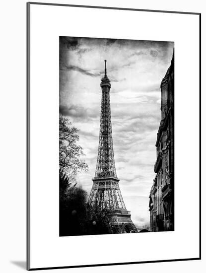 Eiffel Tower, Paris, France - White Frame and Full Format - Vintique Black and White Photography-Philippe Hugonnard-Mounted Art Print