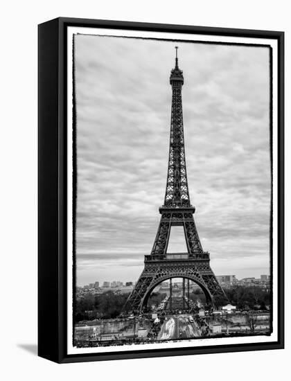 Eiffel Tower, Paris, France - White Frame - Black and White Photography-Philippe Hugonnard-Framed Stretched Canvas
