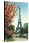 Eiffel Tower, Peach Blossoms-null-Stretched Canvas