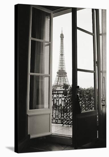 Eiffel Tower through French Doors-Christian Peacock-Stretched Canvas