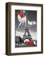 Eiffel Tower with Flag & Bus-null-Framed Art Print