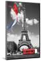 Eiffel Tower with Flag & Bus-null-Mounted Art Print