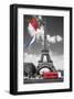 Eiffel Tower with Flag & Bus-null-Framed Art Print