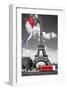 Eiffel Tower with Flag & Bus-null-Framed Art Print