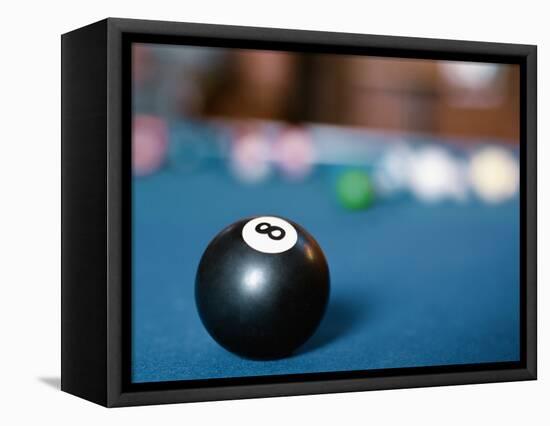 Eight ball on pool table-null-Framed Stretched Canvas