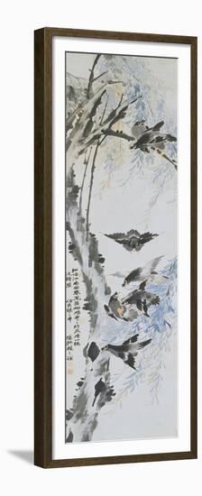 Eight Birds on a Willow Tree-Zhoa Zhiqian-Framed Premium Giclee Print