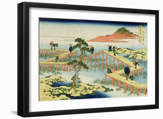 Eight Part Bridge, Province of Mucawa, Japan, circa 1830-Katsushika Hokusai-Framed Giclee Print