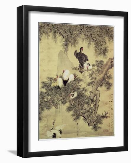 Eight Red-Crested Herons in a Pine Tree, 1754-Hua Yan-Framed Giclee Print