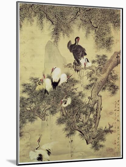 Eight Red-Crested Herons in a Pine Tree, 1754-Hua Yan-Mounted Giclee Print