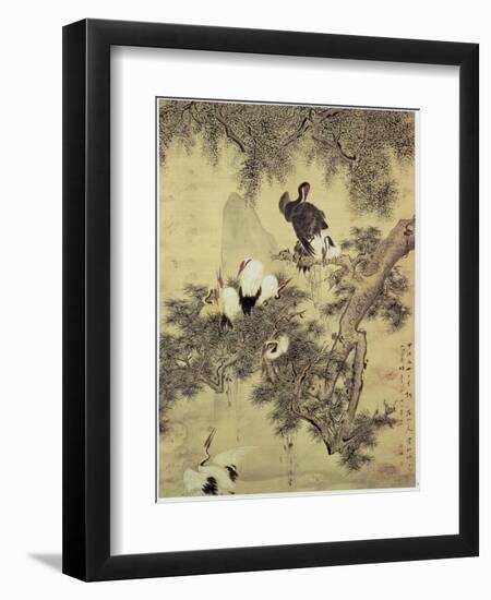 Eight Red-Crested Herons in a Pine Tree, 1754-Hua Yan-Framed Premium Giclee Print