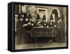 Eight Women in High Hats Having Tea in Norfolk, England, Ca. 1920-null-Framed Stretched Canvas