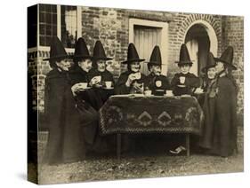 Eight Women in High Hats Having Tea in Norfolk, England, Ca. 1920-null-Stretched Canvas