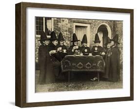 Eight Women in High Hats Having Tea in Norfolk, England, Ca. 1920-null-Framed Photo