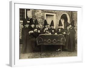 Eight Women in High Hats Having Tea in Norfolk, England, Ca. 1920-null-Framed Photo