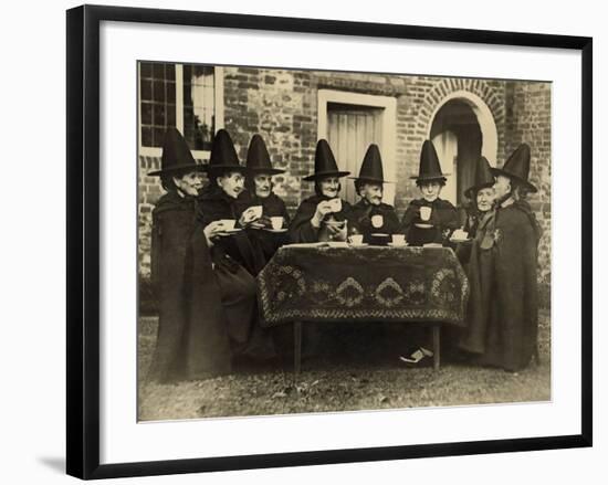 Eight Women in High Hats Having Tea in Norfolk, England, Ca. 1920-null-Framed Photo