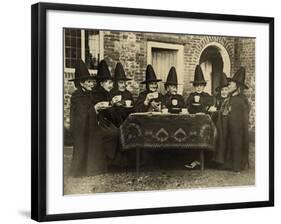 Eight Women in High Hats Having Tea in Norfolk, England, Ca. 1920-null-Framed Photo