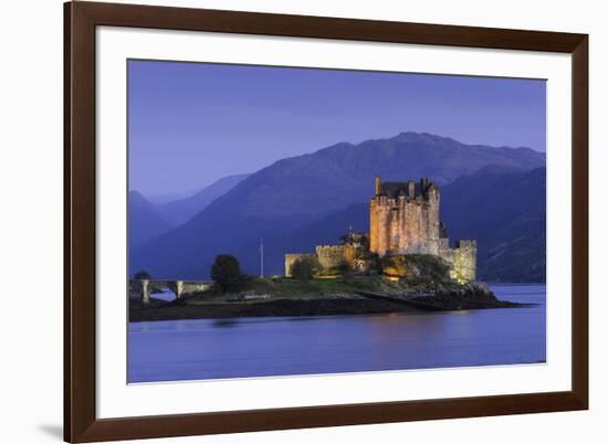 Eilean Donan Castle Floodlit at Night on Loch Duich, Scotland, United Kingdom-John Woodworth-Framed Photographic Print