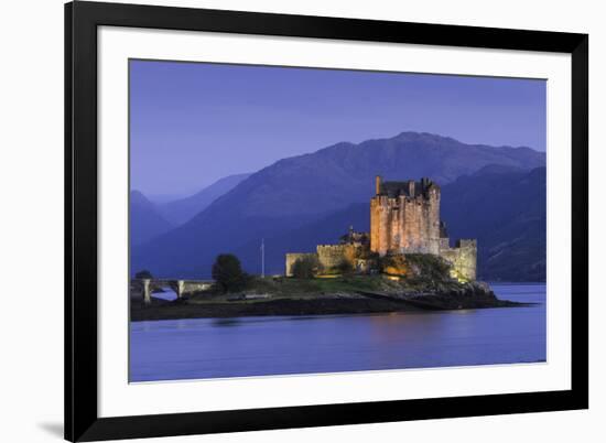 Eilean Donan Castle Floodlit at Night on Loch Duich, Scotland, United Kingdom-John Woodworth-Framed Photographic Print