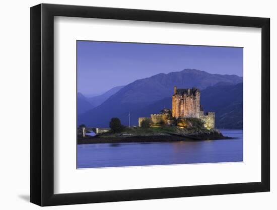 Eilean Donan Castle Floodlit at Night on Loch Duich, Scotland, United Kingdom-John Woodworth-Framed Photographic Print