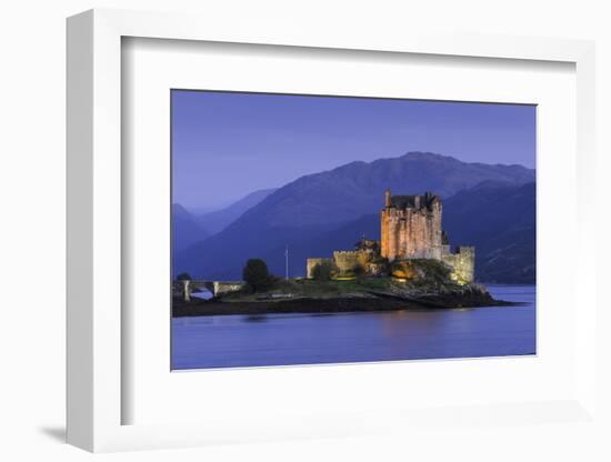 Eilean Donan Castle Floodlit at Night on Loch Duich, Scotland, United Kingdom-John Woodworth-Framed Photographic Print