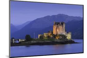 Eilean Donan Castle Floodlit at Night on Loch Duich, Scotland, United Kingdom-John Woodworth-Mounted Photographic Print