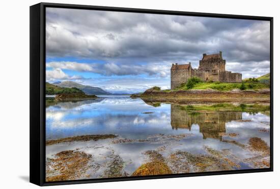 Eilean Donan Castle on a Cloudy Day, Highlands, Scotland, UK-Nataliya Hora-Framed Stretched Canvas