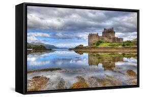 Eilean Donan Castle on a Cloudy Day, Highlands, Scotland, UK-Nataliya Hora-Framed Stretched Canvas