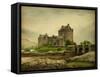 Eilean Donan Castle on a Cloudy Day. Low Tide. Scotland, Uk. Photo in Retro Style. Paper Texture.-A_nella-Framed Stretched Canvas